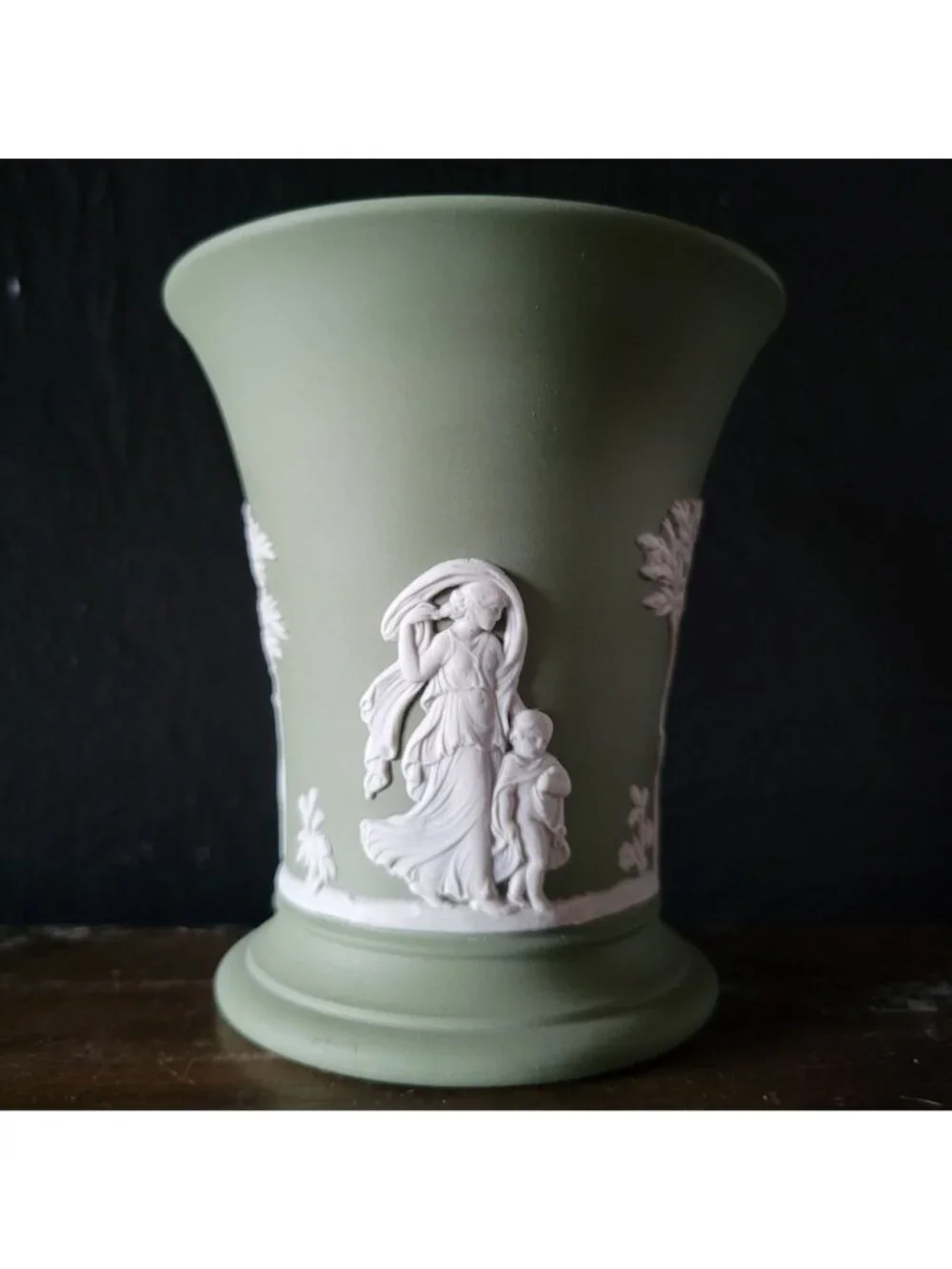 Vtg Wedgwood Jasperware Sage Green Vase Neoclassical Motif Small Posy Vase